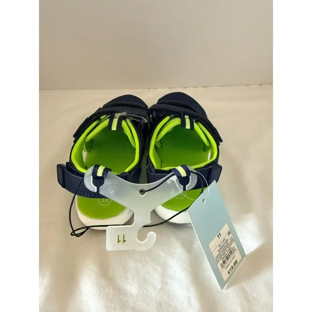 NWT Cat & Jack Boys Hank Closed Toe Play Sandals Navy Blue Lime Size 11